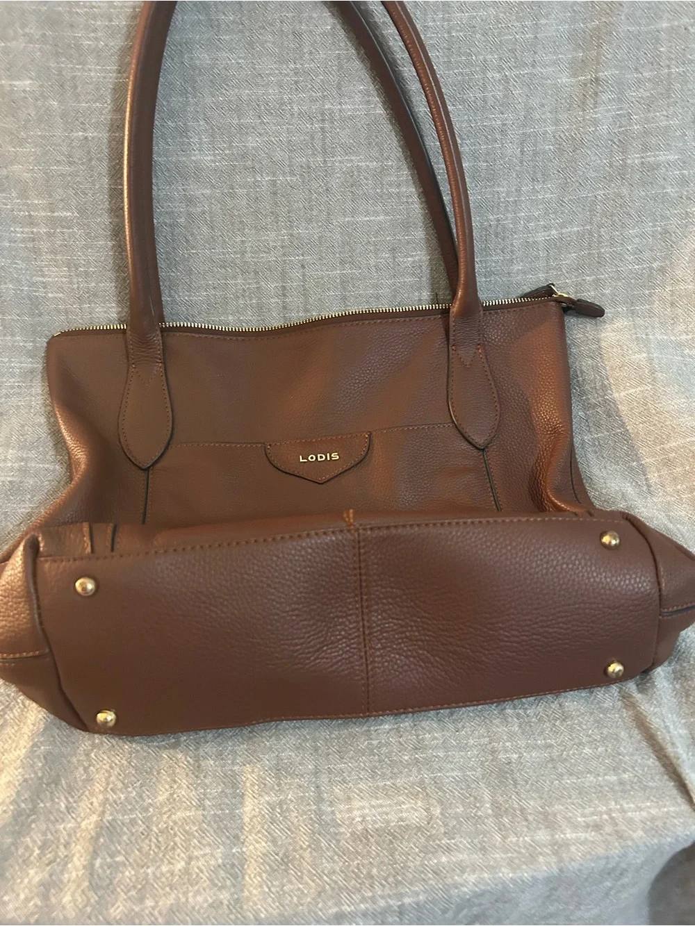 Lodis Chestnut Brown Leather Tote with Gold Accents